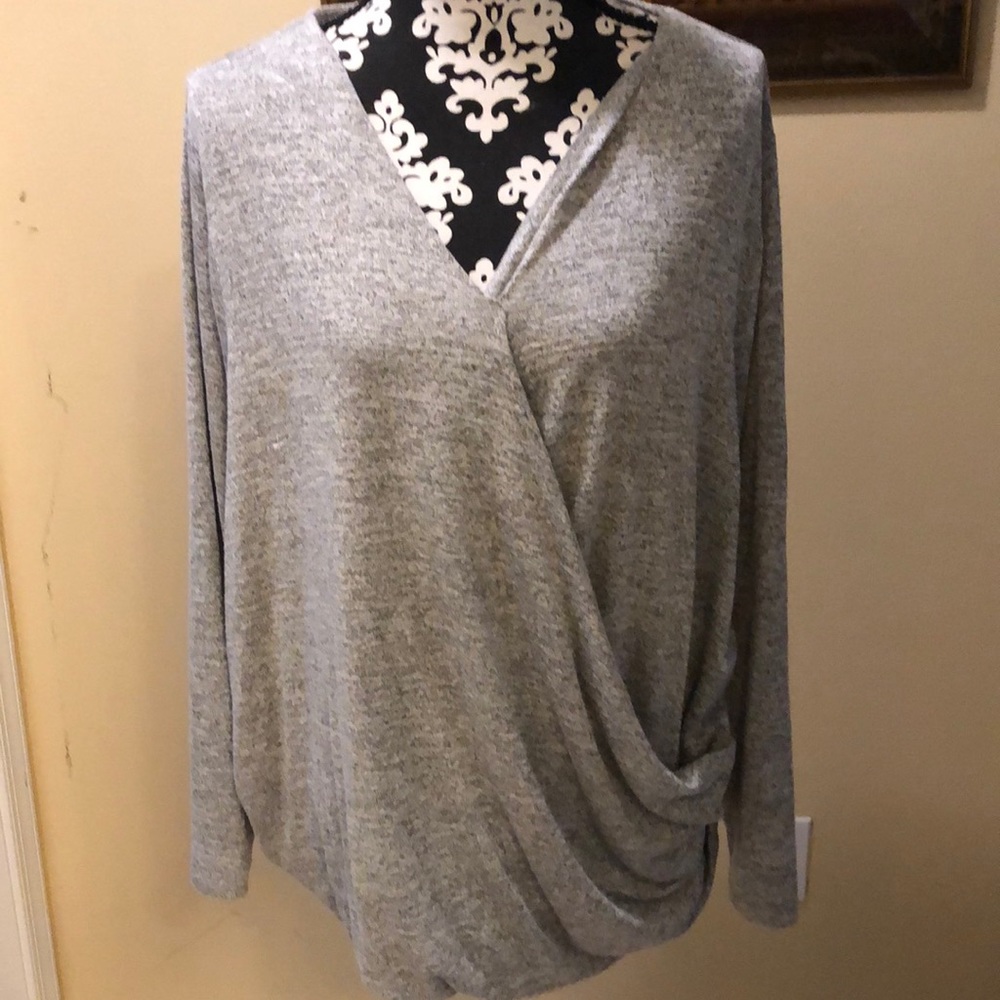 STYLUS Heather Gray Draped V-Neck Women's Sweater